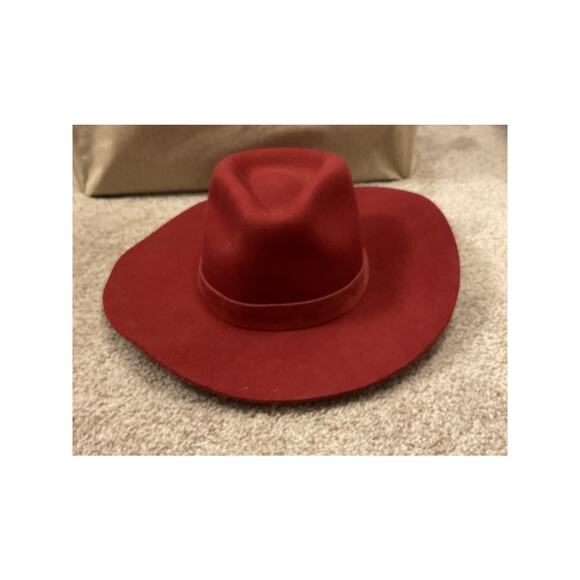 Wyeth Burgundy Wool Rancher Hat Wide Brim Boho Western Festival Fedora, O/S main image 6